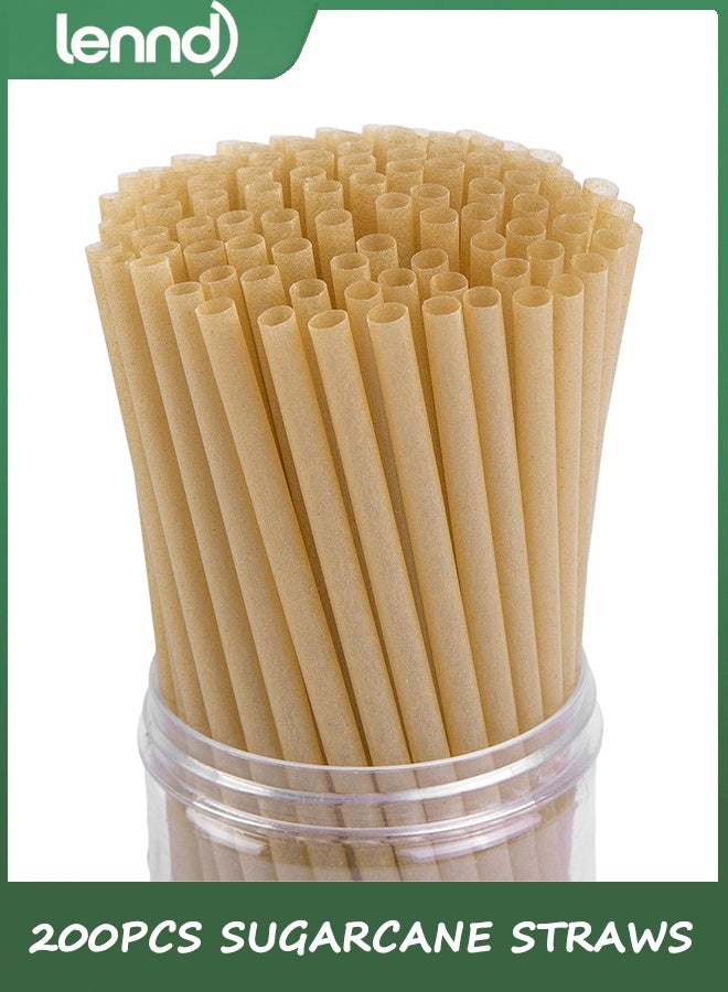 LENND Sugarcane Straws, 200PCS Drink Straws Disposable for Hot Cold Drinks, Coffee, Cocktail, Juice Home Favor, The Beach Party, Natural Brown - Image 1
